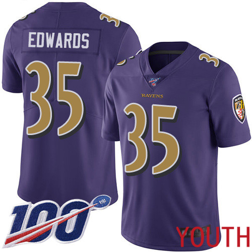 Baltimore Ravens Limited Purple Youth Gus Edwards Jersey NFL Football #35 100th Season Rush Vapor Untouchable